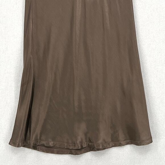 ENZA COSTA Satin Bias Cut Skirt Womens Small 1 Shiitake Brown Midi Pull on Slip - Picture 9 of 16